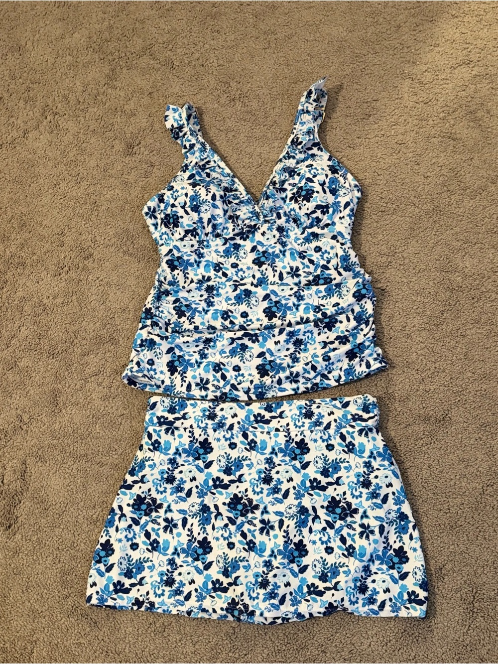 Nicole Miller Blue Floral Two-Piece Tankini Swim Set - Women's